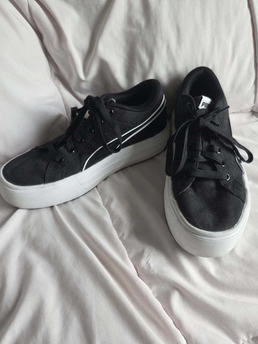 Puma Platform Lace-Up Sneakers in Black and White